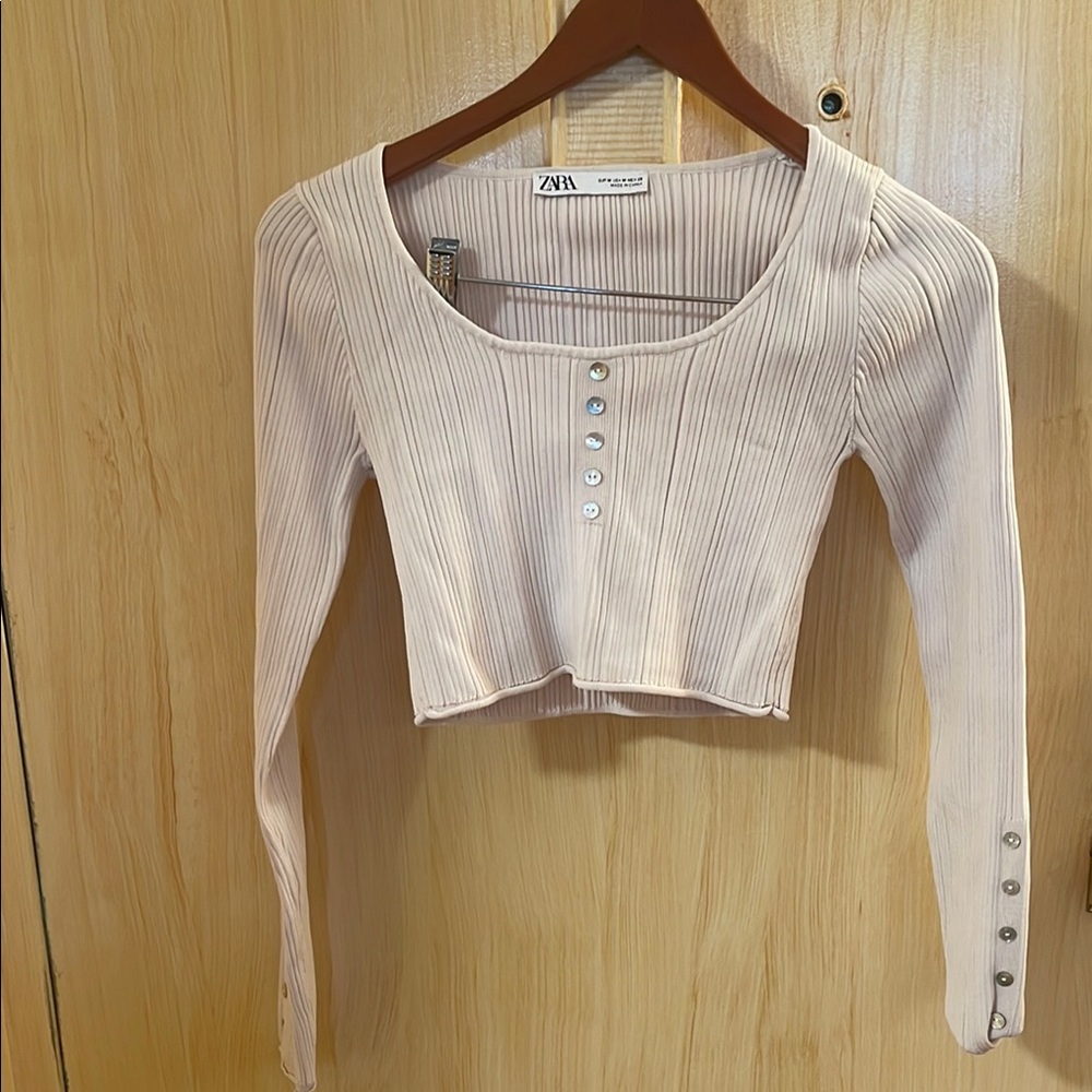 Zara Cream Ribbed Long Sleeve Top